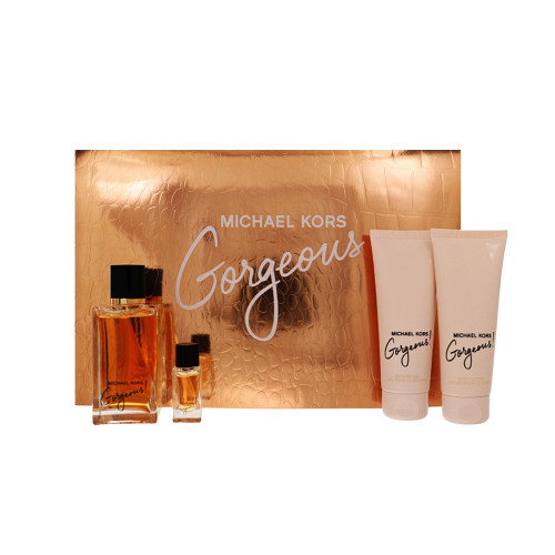 Michael Kors Gorgeous by Michael Kors Gift Set for Women 4 Piece Set For Women: 3.4 Oz Eau De Parfum Spray, 0.17 Oz Eau De Parfum Splash, 3.4 Oz Body Lotion, 3.4 Oz Shower Gel