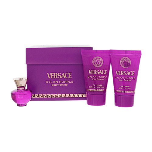Dylan Purple by Versace Gift Set for Women 3 Piece Set For Women: 0.17 Oz Eau De Parfum Splash, 0.8 Oz Bath & Shower Gel, 0.8 Oz Body Lotion