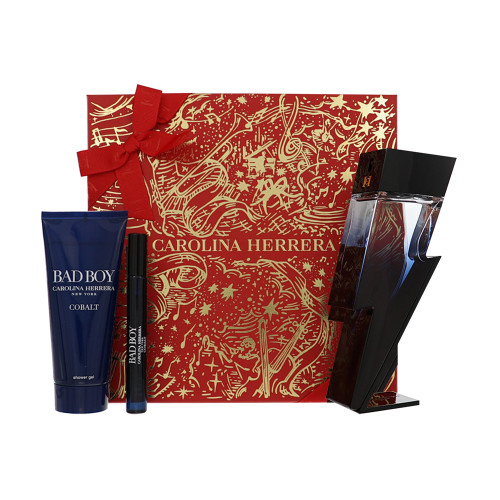 Bad Boy Cobalt by Carolina Herrera Gift Set for Men 3 Piece Set For Men: 3.4 Oz Eau De Parfum Spray, 0.34 Oz Eau De Parfum Spray, 3.4 Oz Shower Gel