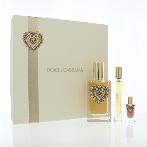 Devotion by Dolce & Gabbana Gift Set for Women 3 Piece Set For Women: 3.3 Oz Eau De Parfum Spray, 0.33 Oz Eau De Parfum Spray, 0.17 Oz Eau De Parfum Splash