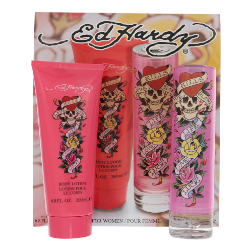 Ed Hardy by Christian Audigier Gift Set for Women 2 Piece Set For Women: 3.4 Oz Eau De Parfum Spray, 6.8 Oz Body Lotion