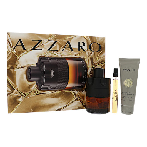 The Most Wanted Parfum by Azzaro Gift Set for Men 3 Piece Set For Men: 3.38 Oz Eau De Parfum Spray, 0.33 Oz Eau De Parfum Spray, 2.53 Oz Shampoo