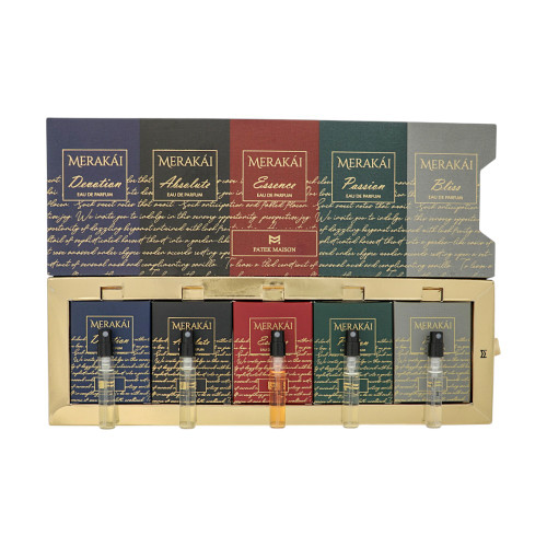 Merakai Luxury Discovery Set by Patek Maison Gift Set for Unisex 5 Piece Gift Set - 0.10Oz Devotion Edp Spray, 1.10Oz Absolute Edp Spray, 0.10Oz Essence Edp Spray,0.10Oz Passion Edp Spray,0.10Oz Bliss Edp Spray Oz