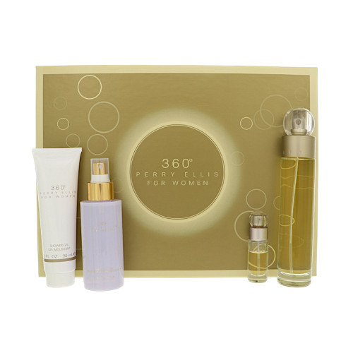 360° by Perry Ellis Gift Set for Women 4 Piece Set For Women: 3.4 Oz Eau De Toilette Spray, 0.25 Oz Eau De Toilette Spray, 4 Oz Body Mist Spray, 3 Oz Shower Gel