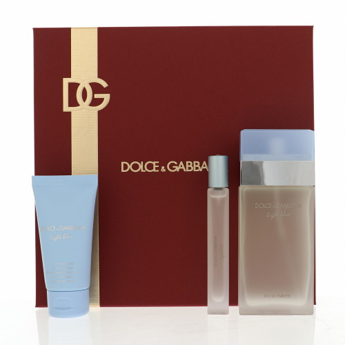 D & G Light Blue by Dolce & Gabbana Gift Set for Women 3 Piece Set For Women: 3.3 Oz Eau De Toilette Spray, 0.33 Oz Eau De Toilette Spray, 1.7 Oz Refreshing Body Cream