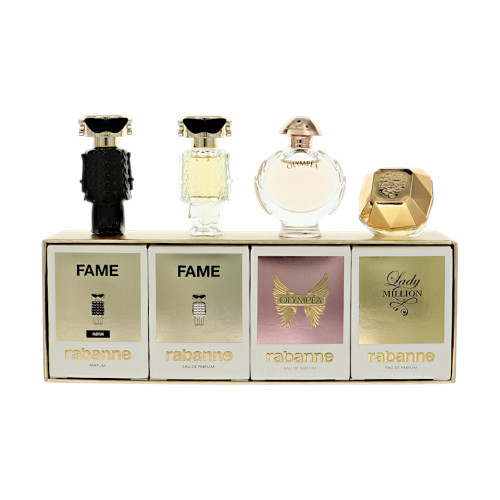 Paco Rabanne Mini Set by Paco Rabanne Gift Set for Women 4 Piece Set For Women: 0.17 Oz Lady Million Eau De Parfum Splash, 0.2 Oz Olympea Eau De Parfum Splash, 0.14 Oz Fame Eau De Parfum Splash, 0.14 Oz Fame Parfum Splash