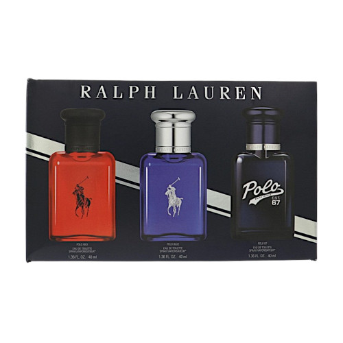 World Of Polo Discovery Set by Ralph Lauren Gift Set for Men 3 Piece Set For Men: 1.36 Oz Polo Blue Eau De Toilette Spray, 1.36 Oz Polo 67 Eau De Toilette Spray, 1.36 Oz Polo Red Eau De Toilette Spray