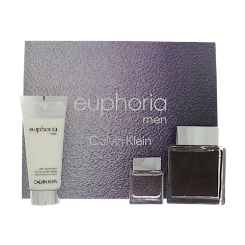 Euphoria by Calvin Klein Gift Set for Men 3 Piece Set For Men: 3.3 Oz Eau De Toilette Spray, 0.5 Oz Eau De Toilette Spray, 3.3 Oz After Shave Balm