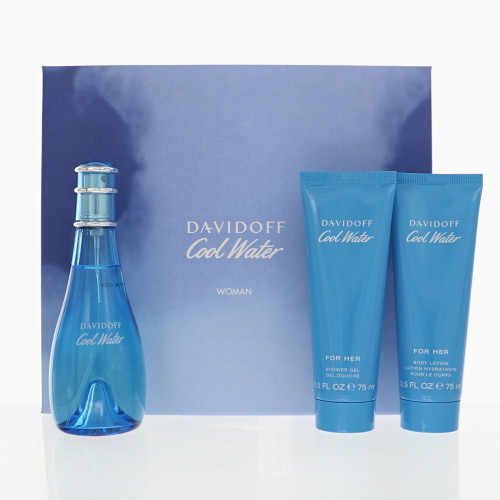 Cool Water by Davidoff Gift Set for Women 3 Piece Set For Women: 3.4 Oz Eau De Toilette Spray, 2.5 Oz Shower Gel, 2.5 Oz Body Lotion
