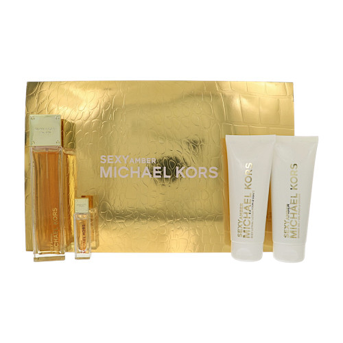 Michael Kors Sexy Amber by Michael Kors Gift Set for Women 4 Piece Set For Women: 3.4 Oz Eau De Parfum Spray, 0.3 Oz Eau De Parfum Spray, 3.4 Oz Shower Gel, 3.4 Oz Body Lotion