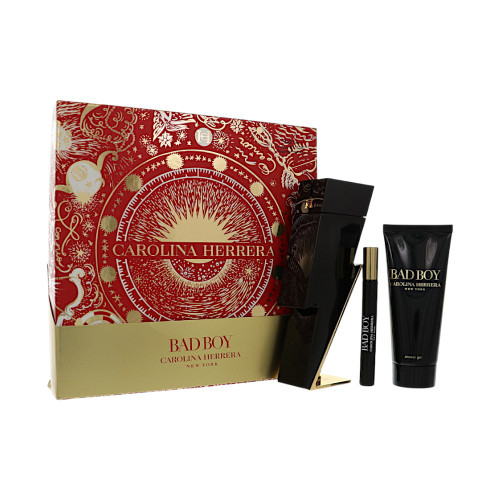 Bad Boy by Carolina Herrera Gift Set for Men 3 Pc Gift Set - 3.4Oz Edt Spray, 0.34Oz Edt Spray, 3.4Oz Shower Gel Oz