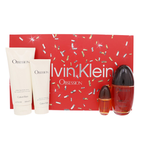 Obsession by Calvin Klein Gift Set for Women 4 Piece Set For Women: 3.4 Oz Eau De Parfum Spray, 0.5 Oz Eau De Parfum Spray, 6.7 Oz Body Lotion, 3.4 Oz Shower Gel