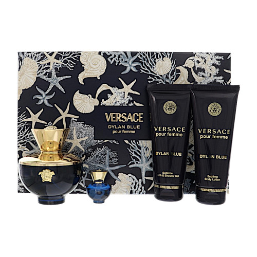 Dylan Blue by Versace Gift Set for Women 4 Pc Gift Set - 3.4Oz Edp Spray, 0.17Oz Edp Splash, 3.4Oz Body Lotion, 3.4Oz Bath & Shower Gel Oz