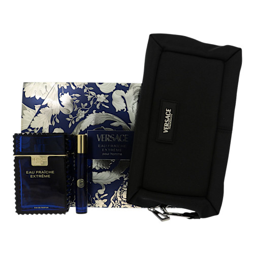 Versace Eau Fraiche Extreme by Versace Gift Set for Men 3 Pc Gift Set - 3.4Oz Edp Spray, 0.3Oz Edp Spray, Pouch Oz