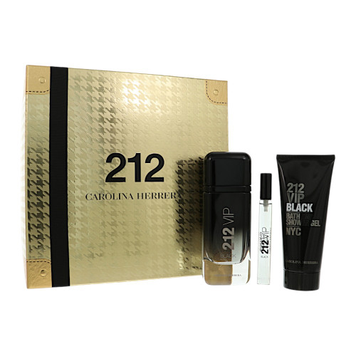 212 Vip Black by Carolina Herrera Gift Set for Men 3 Pc Gift Set - 3.4Oz Edp Spray, 0.34Oz Edp Spray, 3.4Oz Bath & Shower Gel Oz