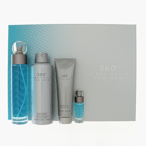 360 Degrees by Perry Ellis Gift Set for Men 4 Piece Set For Men: 3.4 Oz Eau De Toilette Spray, 0.25 Oz Eau De Toilette Spray, 3 Oz Shower Gel, 6 Oz Deodorizing Body Spray