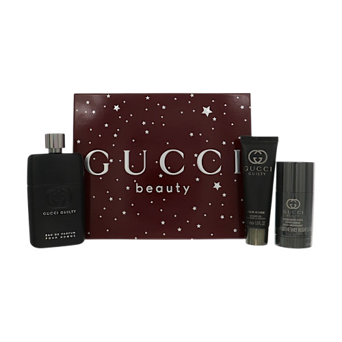 Gucci Guilty by Gucci Gift Set for Men 3 Pc Gift Set-3Oz Edp Spray, 2.4Oz Deodorant Stick, 1.6Oz Shower Gel Oz
