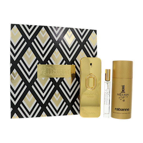 One Million Gold Intense by Paco Rabanne Gift Set for Men 3 Pc Gift Set- 3.4Oz Edp Spray, 0.34Oz Edt Spray, 5.1Oz Deodorant Spray Oz