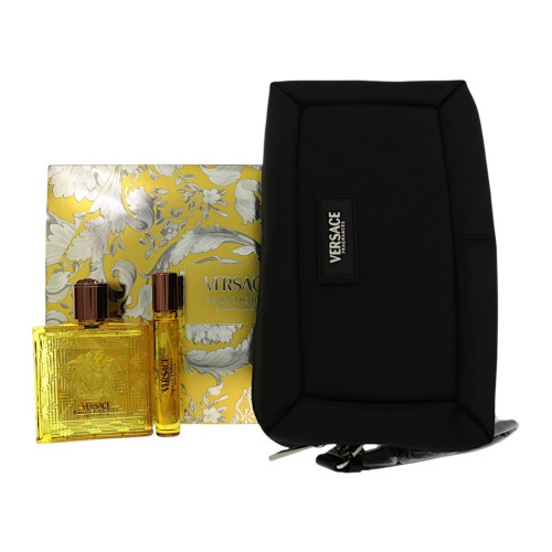 Eros Energy by Versace Gift Set for Men 3 Pc Gift Set- 3.4Oz Edp Spray, 0.3Oz Edp Spray, Black Trousse Oz