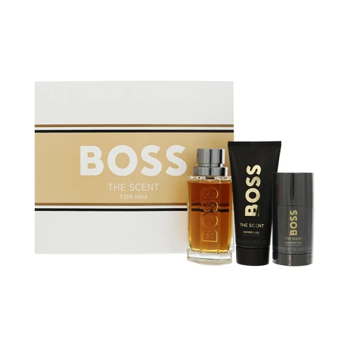 Boss The Scent by Hugo Boss Gift Set for Men 3 Piece Set For Men: 3.3 Oz Eau De Toilette Spray, 3.3 Oz Shower Gel, 2.4 Oz Deodorant Stick
