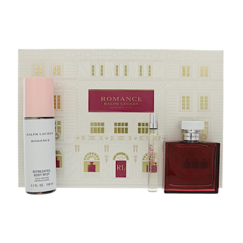 Romance Intense by Ralph Lauren Gift Set for Women 3 Piece Set For Women: 3.4 Oz Eau De Parfum Intense Spray, 0.34 Oz Eau De Parfum Intense Spray, 5.1 Oz Eau De Parfum Refreshing Body Mist