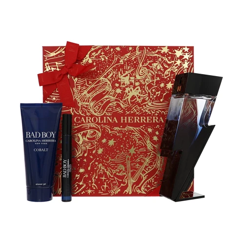 Bad Boy Cobalt by Carolina Herrera Gift Set for Men 3 Piece Set For Men: 3.4 Oz Eau De Parfum Spray, 0.34 Oz Eau De Parfum Spray, 3.4 Oz Shower Gel