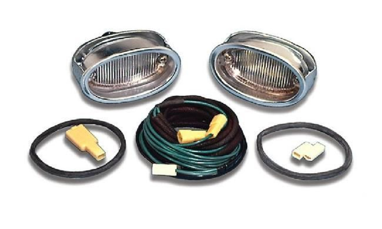 57 1957 Chevy Rear Bumper Back Up Light Kit Set Assembly With Wiring
