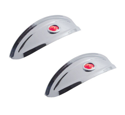 7" Headlight Headlamp Light Bulb Chrome Visors Trim Ring Cover Pair Red Dot