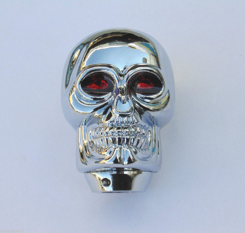 Chrome Aluminum Skull W/ Red Jewel Eyes Shifter Handle Knob Column & Floor Shift