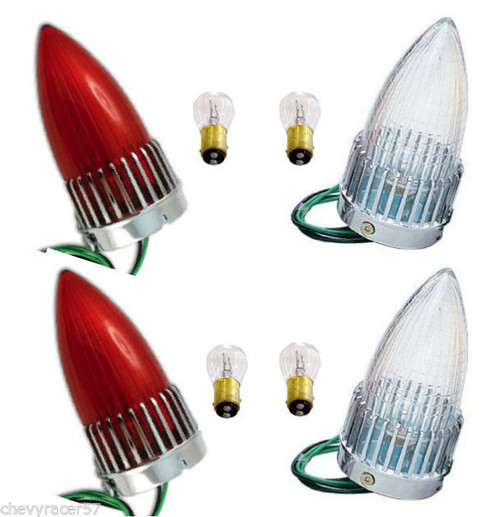 1959 Cadillac 59 Caddy Taillight Brake Stop Lamp Clear & Red Lens Bulbs Assembly Set of 4