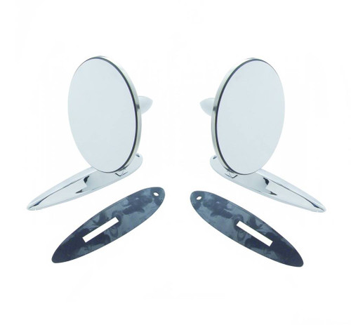 55 56 57 Chevy Chrome Pair Outside Rear View Mirrors 1- Flat Glass & 1- Convex