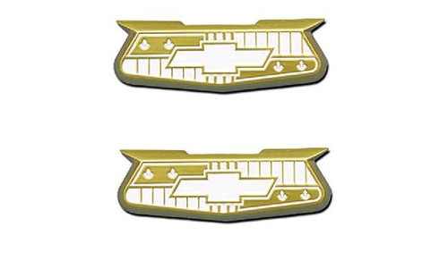 57 1957 Chevy Aluminum GOLD Crest Quarter Panel Emblems - I-5 Classic Chevy