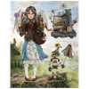 Fantasy artwork of Dorothy skips the train to the School for Witches and Wizards, traveling instead with her trusty sidekick and a collection of whimsical steampunk inventions.
