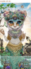 Closeup of the mermaid queen with her ornate jeweled crown, shimmering scales and fantastical seahorse vessel.