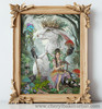 A Melody for the Crowned Hare fantasy fairy artwork shown in a wood frame.