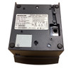 Underside view of a dark gray Bixolon SRP-350plusIII thermal receipt printer, showing the product specification label with model number and serial barcodes, four rubber feet, a small access panel, and a recessed RJ45 Ethernet port.