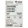 Close-up view of the white product shipping and specification label from APG Cash Drawer LLC, detailing a package weight of 19.0 lbs (8.6 kg), a 5BX5 Till configuration, serial numbers, and "Product of South Korea."
