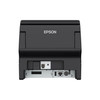 A back-view studio shot of the Epson TM-H6000VI multifunction POS printer in matte black, showcasing its connectivity interface. The silver EPSON logo is centered on the upper rear panel. Below, a recessed metal interface area houses various ports for integration, including:
A DM-D port (covered).
A dedicated cash drawer port (indicated by a drawer icon).
A SW (switch) button.
USB and Ethernet (LAN) ports for data connectivity.
A 24V DC power input socket.
The printer's outer shell features a cutout at the bottom, allowing for clean cable routing and management.