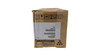 A close-up view of the short end of a brown cardboard printer cartridge box. A white identification label in the center displays technical details including "MODEL NO. D896-32," "EDP CODE 419078," and several barcodes. Above the label, a row of black handling icons indicates "this way up," "fragile," "keep dry," "stacking limit," "temperature limit (35°C/95°F)," and "protect from sunlight." The bottom of the box features Japanese text and a triangular pattern of six black dots.