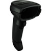 A three-quarter view of the Zebra DS4608-SR barcode scanner, shown from a slightly elevated angle. The device is finished in twilight black with a matte texture. The image emphasizes the recessed scanning window and the Zebra logo on the top of the scanner head. The ergonomic handle and trigger are visible against a white background.