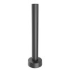 A professional studio shot of a black Havis mounting pole against a white background. The pole is vertically oriented with a smooth, extruded texture featuring subtle vertical lines. It is seated in a thick, rounded circular base plate cover that conceals the mounting hardware for a clean, industrial look.