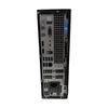 A rear-facing studio shot of a Dell OptiPlex 7070 Small Form Factor (SFF) desktop computer. The back panel is silver metal housed within a black chassis, featuring a variety of connectivity ports and ventilation grilles.

Rear Connectivity and Features:

Top Section: Includes a line-out audio port (light green), two PS/2 ports (purple for keyboard, green for mouse), and a serial port. A Windows COA sticker is visible near the top.

Video Ports: Two DisplayPorts are positioned vertically on the left side.

USB and Networking: A cluster of ports includes four USB 3.1 ports (blue), two USB 2.0 ports, and an RJ-45 Ethernet port.

Service Tag: A small sticker with a QR code and Service Tag "DBVZRZ2" is located in the center.

Expansion & Power: Two PCIe expansion slot covers are located toward the bottom. Below them is the power supply unit featuring a standard 3-prong AC power input and a honeycomb ventilation grille.

Mechanical: A blue release latch for the side panel is located on the upper right, and a black padlock ring is positioned mid-way down the right side.

The unit is isolated against a plain white background.