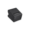 An elevated, three-quarter isometric view of the Epson OmniLink TM-T88VII thermal receipt printer in matte black. The unit is shown without paper, emphasizing its clean, modern lines and compact industrial design.

Visible features include:

An NFC logo etched into the upper-left corner of the main top cover.

The paper discharge slot located toward the front of the top lid.

A vertical control interface on the right side containing several status LED icons (including Power, Error, Paper, and Connectivity), a circular Feed button, and a gray latch for opening the paper compartment.

The white EPSON logo on the lower-left front panel.

A recessed power rocker switch at the bottom-right corner.

The printer is set against a solid white background with a soft shadow beneath it.