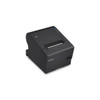 An elevated, three-quarter isometric view of the Epson OmniLink TM-T88VII thermal receipt printer in matte black. The unit is shown without paper, emphasizing its clean, modern lines and compact industrial design.

Visible features include:

An NFC logo etched into the upper-left corner of the main top cover.

The paper discharge slot located toward the front of the top lid.

A vertical control interface on the right side containing several status LED icons (including Power, Error, Paper, and Connectivity), a circular Feed button, and a gray latch for opening the paper compartment.

The white EPSON logo on the lower-left front panel.

A recessed power rocker switch at the bottom-right corner.

The printer is set against a solid white background with a soft shadow beneath it.