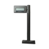 Front view of a black Datalogic 90ACC0522 remote scale display kit, showcasing the single-head digital LCD screen mounted at the top of a sleek, vertical matte black mounting pole with a secure desktop base.