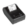A high-angle, front-left three-quarter perspective view of a black Epson Mobilink TM-P60II wireless mobile receipt printer on a white background. A printed sample receipt with a retail apparel logo extends from the top paper roll compartment. The lower front face features a control panel with a circular power button, a paper feed button, and LED status indicator lights for Error, Charge, and battery level.