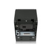 A straight, rear view of a dark gray Epson TM-L90 Plus thermal printer on a white background, showcasing its interface connectivity panel. The lower section features a metallic expansion plate with a wide DB25 parallel/serial connector port. To its left, a vertical module houses a square USB Type-B port, a round 3-pin DK port for cash drawers, and a circular 3-pin power input jack.