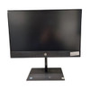 Front view of an HP ProOne 600 G4 All-in-One PC with a black 23.8-inch touchscreen display, thin bezels, a textured bottom speaker grille featuring the silver HP logo, and a sturdy black rectangular desktop stand, isolated on a white background.