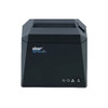 Star Micronics TSP143IV POS thermal receipt printer in dark gray. Front view showcasing its modern, compact, cube-like design, control panel icons, and paper exit slot.