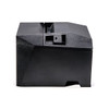 Side profile view of the Star Micronics TSP143IV POS thermal receipt printer in gray. Shows the compact cube design, textured finish, and the recessed cover release switch used for loading paper rolls.